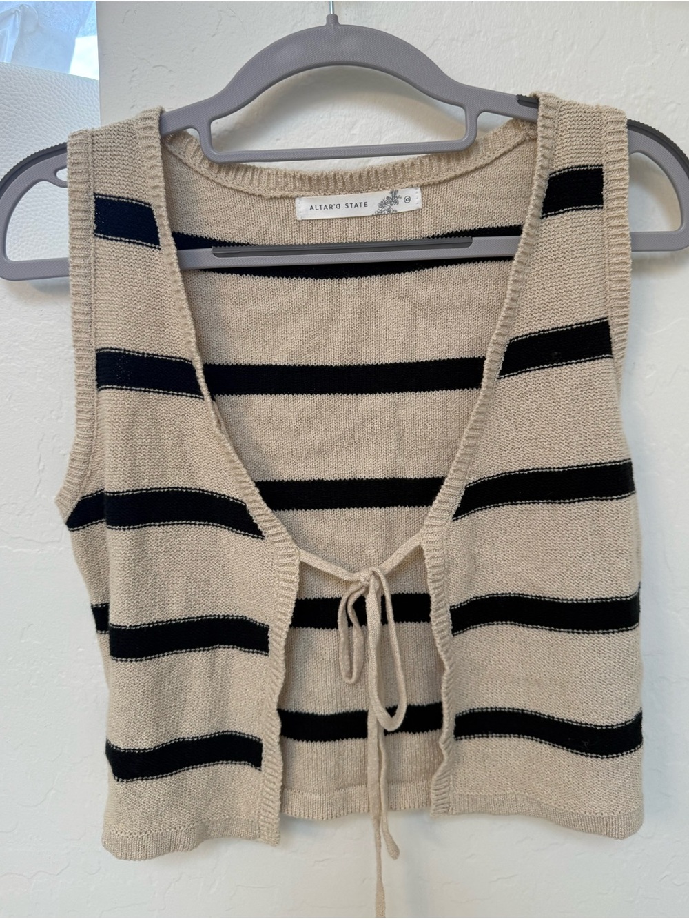 Altar'd State Taupe and Black Striped Knit Vest